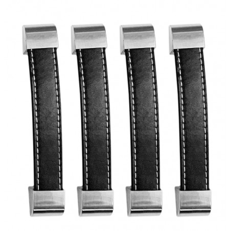 Set of 4 black leather handles (128 mm, metal end piece)