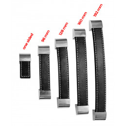 Sæt med 4 sorte læderhåndtag (128 mm, metal endestykke)