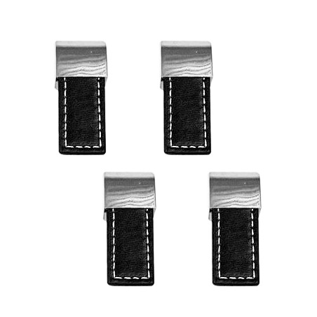 Conjunto de 4 puxadores de couro preto (monolateral, peça final