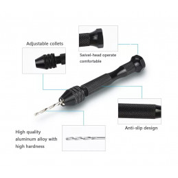 Solid hand drill with 10 drill bits (black, 0.8-3.0 mm)