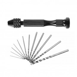 Solid hand drill with 10 drill bits (black, 0.8-3.0 mm)