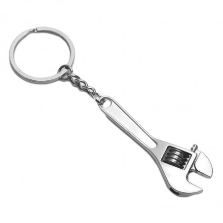 Set of 10 metal key rings (wrench-shaped, silver)