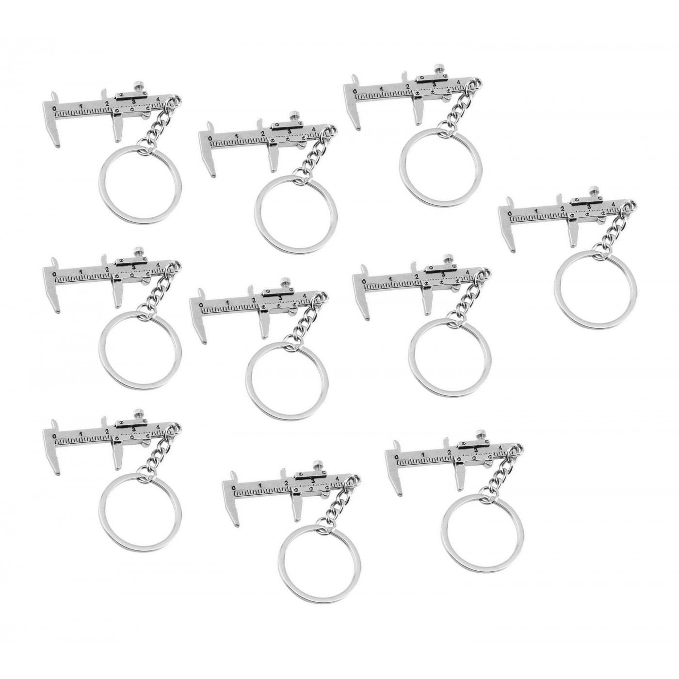 Set of 10 key chains (caliper, silver)