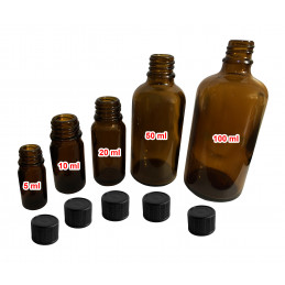 Zestaw 8 szklanych butelek (100 ml) z czarną zakrętką