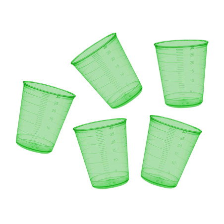 Set de 160 verres doseurs (30 ml, vert, PP, pour usage fréquent