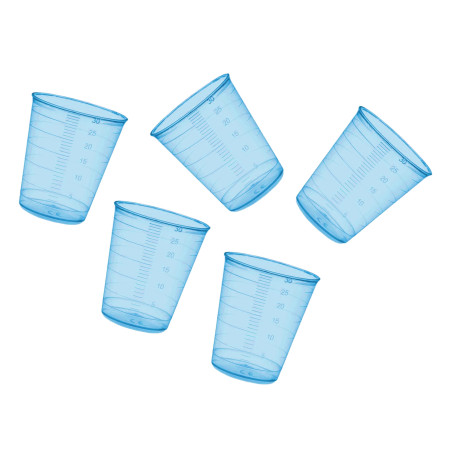 Set of 160 measuring cups (30 ml, blue, PP, for frequent use)