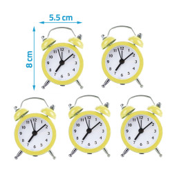 Set of 5 funny little alarm clocks (yellow, battery)