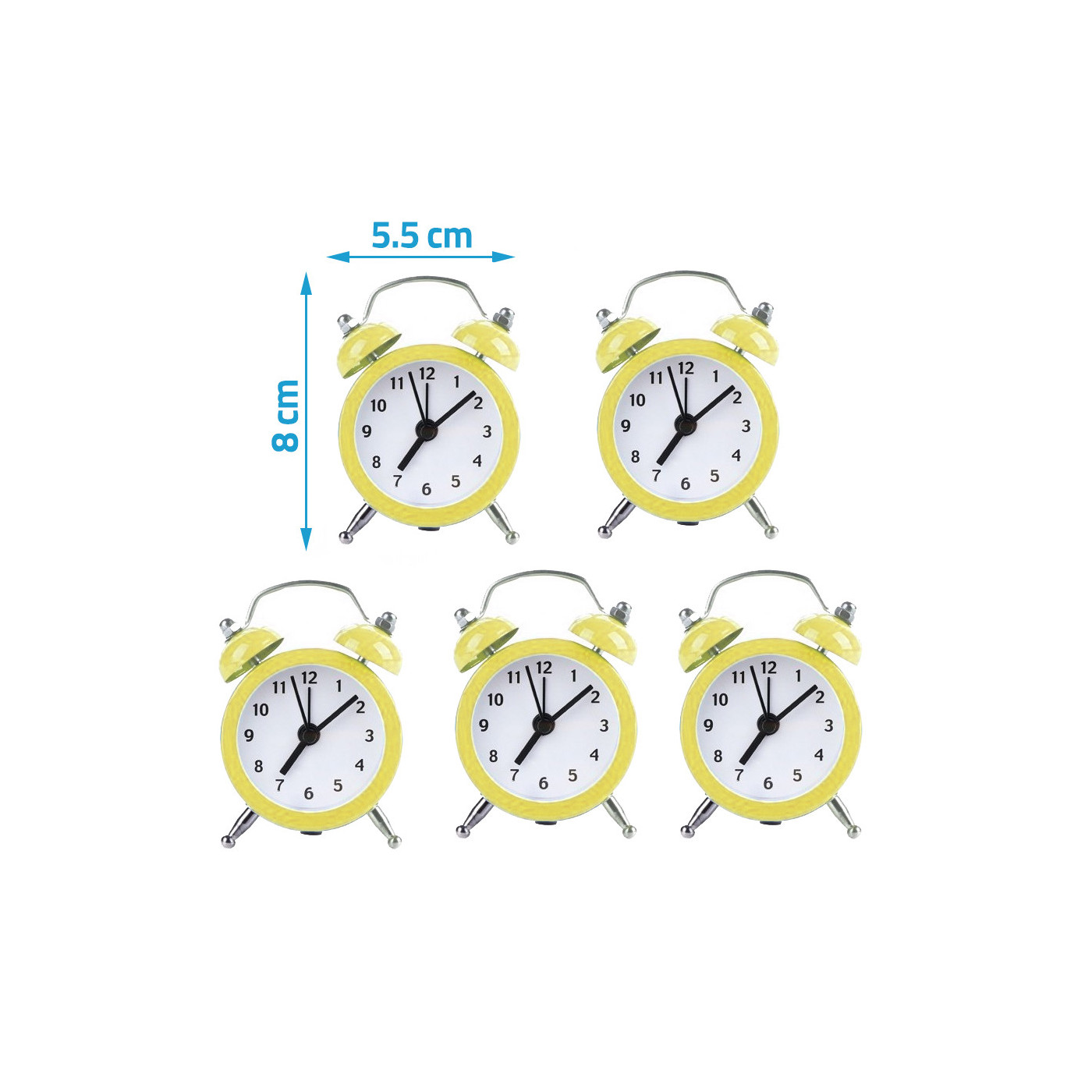 Set of 5 funny little alarm clocks (yellow, battery) Wood, Tools & Deco
