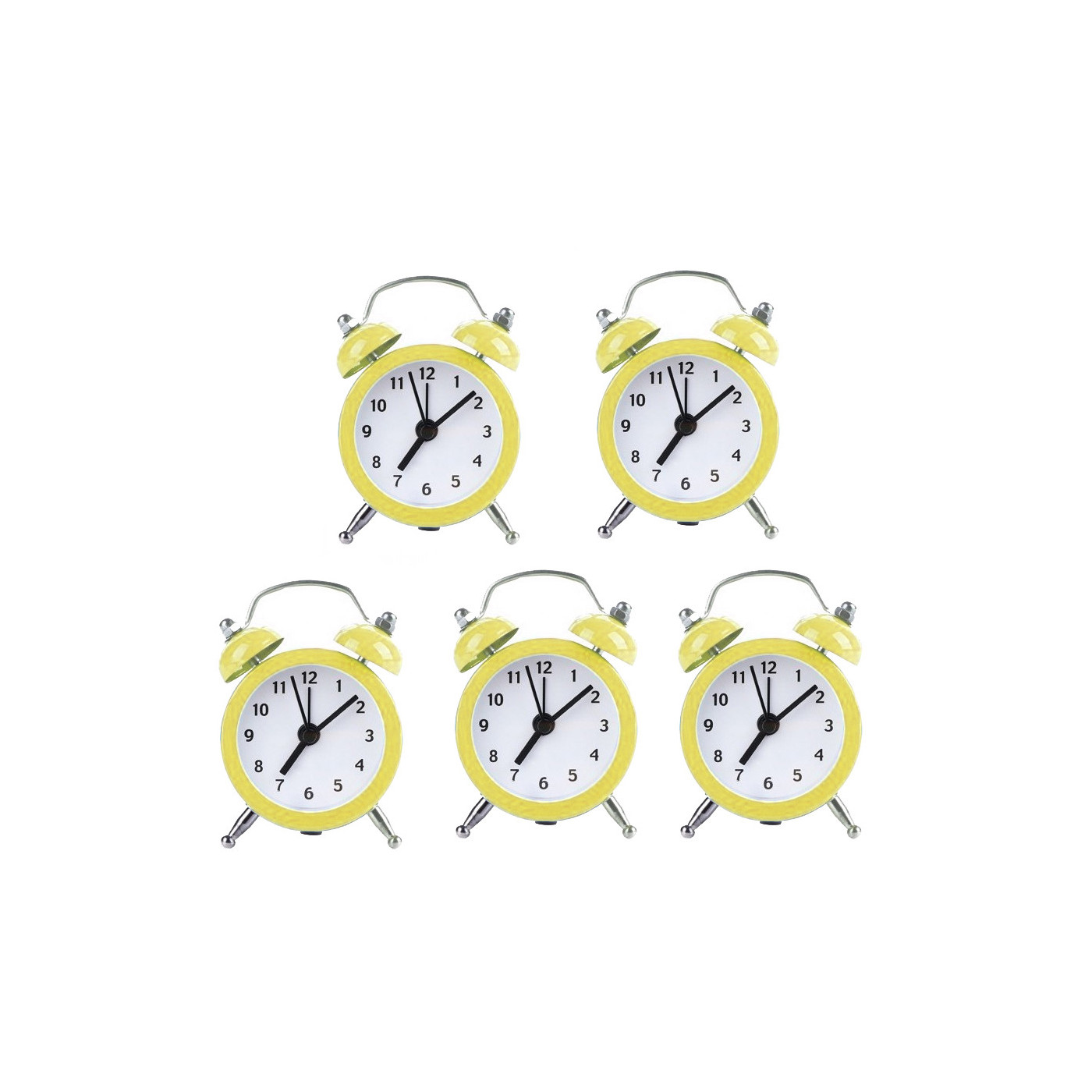 Set of 5 funny little alarm clocks (yellow, battery)