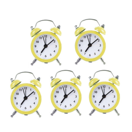 Set of 5 funny little alarm clocks (yellow, battery)