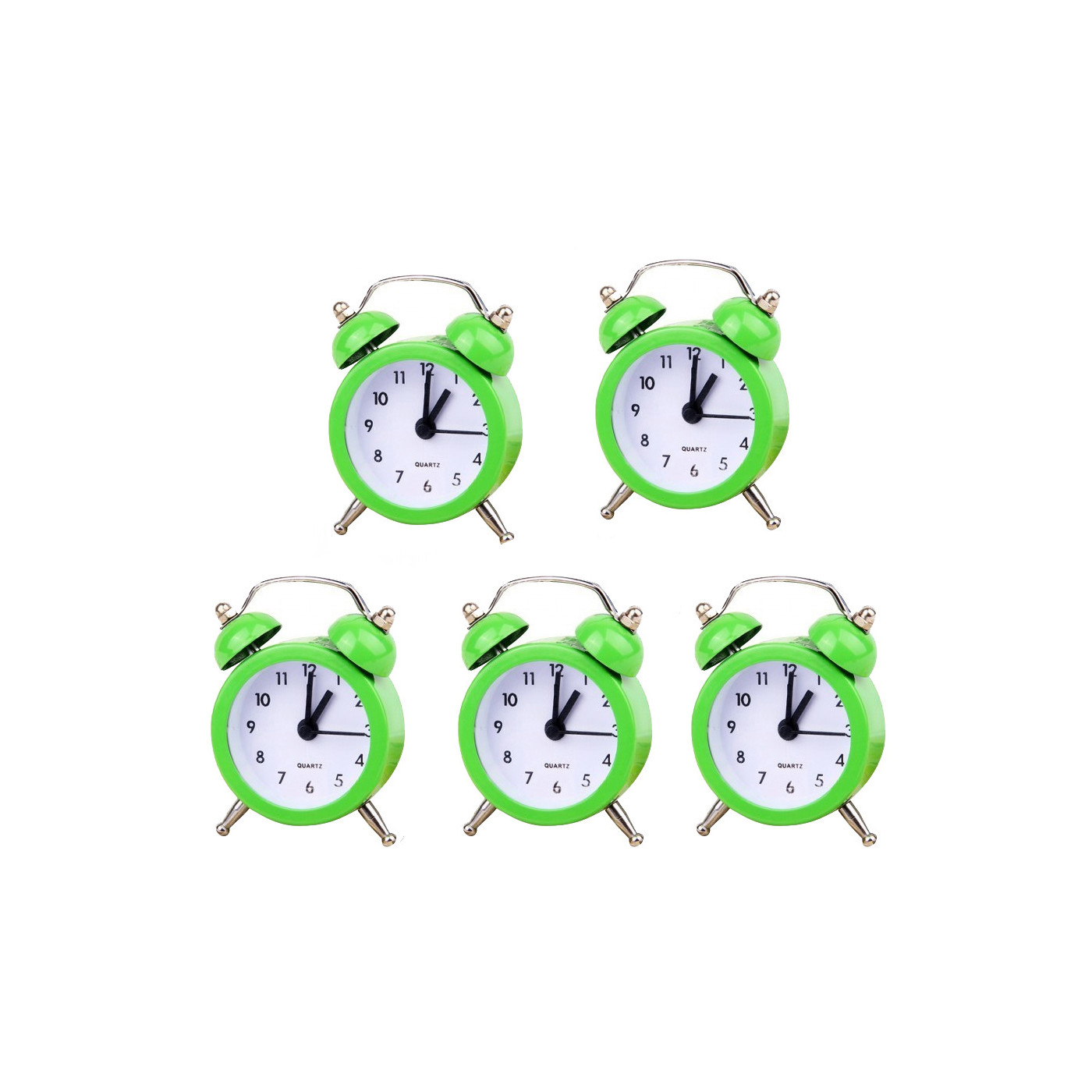 Set of 5 funny little alarm clocks (green, battery)
