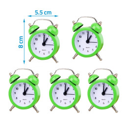 Set of 5 funny little alarm clocks (green, battery)