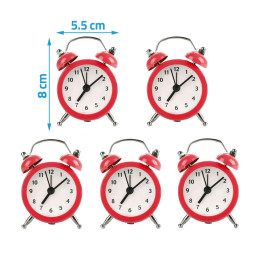 Set of 5 funny little alarm clocks (red, battery)