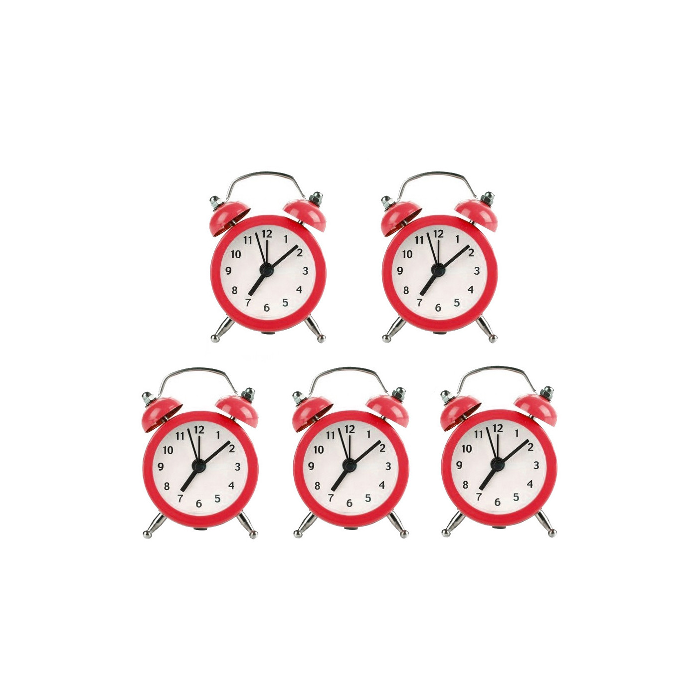 Set of 5 funny little alarm clocks (red, battery)