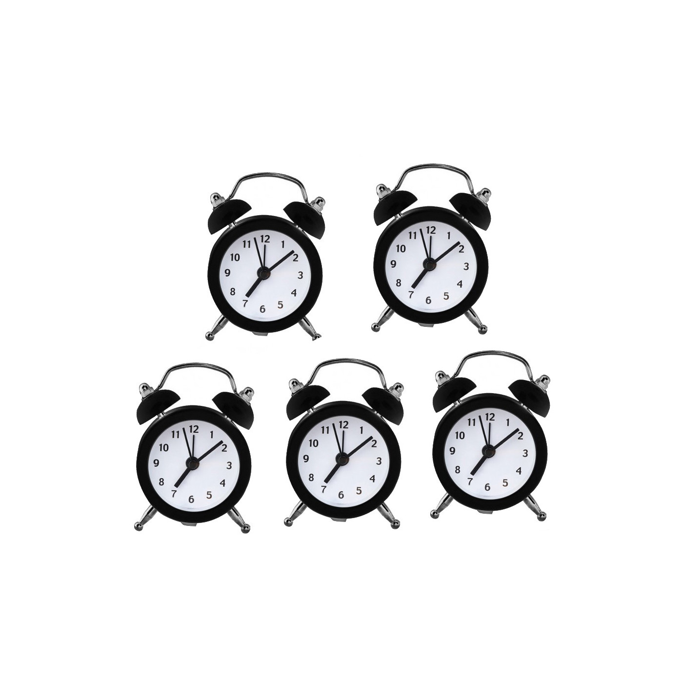 Conjunto de 5 despertadores engraçados (preto, bateria)