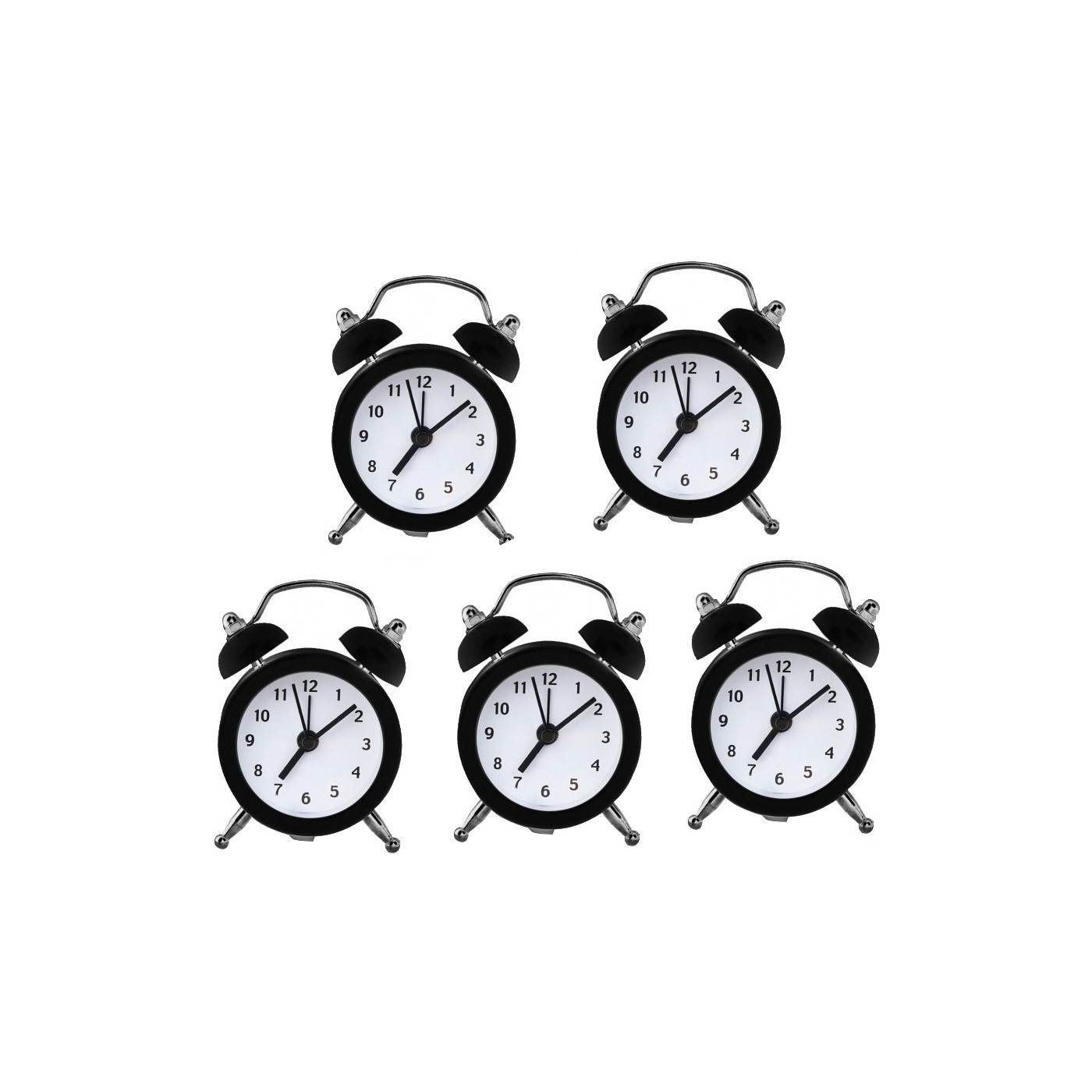 Set of 5 funny little alarm clocks (black, battery)