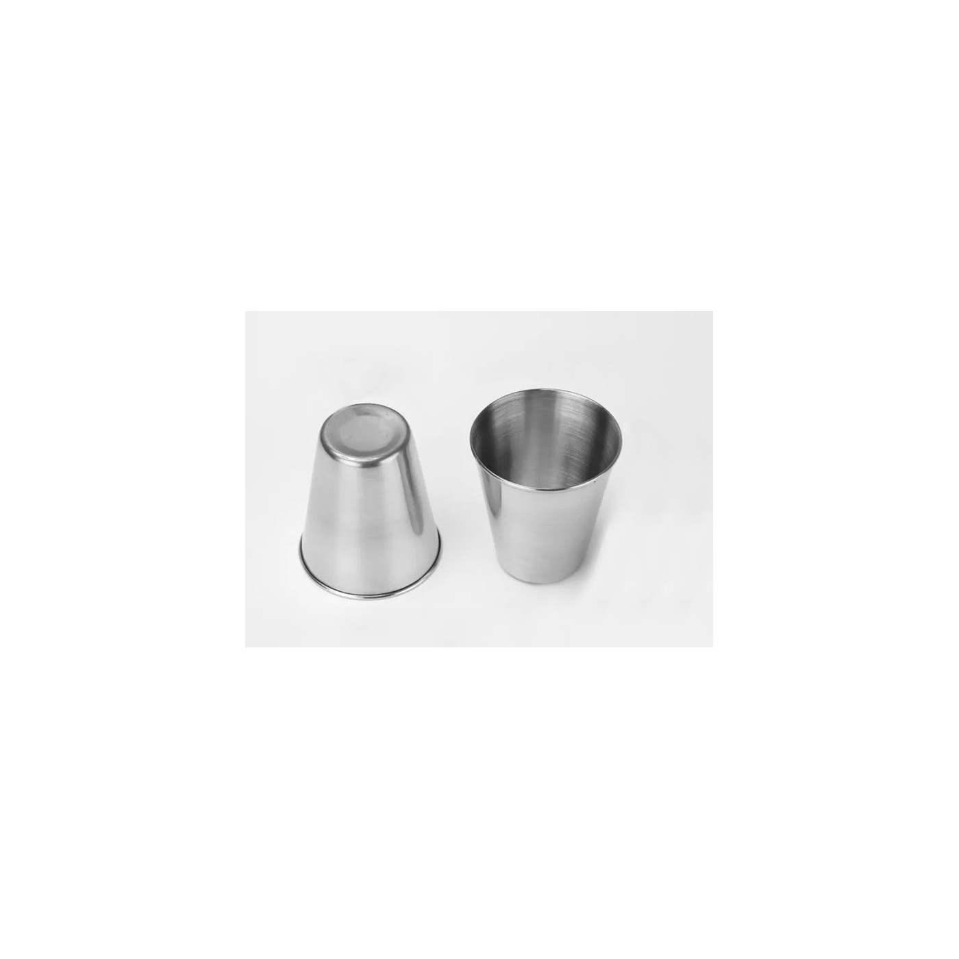 Set of 12 stainless steel cups, 70 ml, with rolled edge Wood, Tools