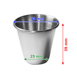 Set of 20 stainless steel cups, 30 ml, with rolled edges