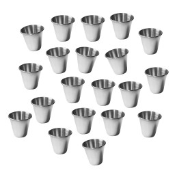 Set of 20 stainless steel cups, 30 ml, with rolled edges