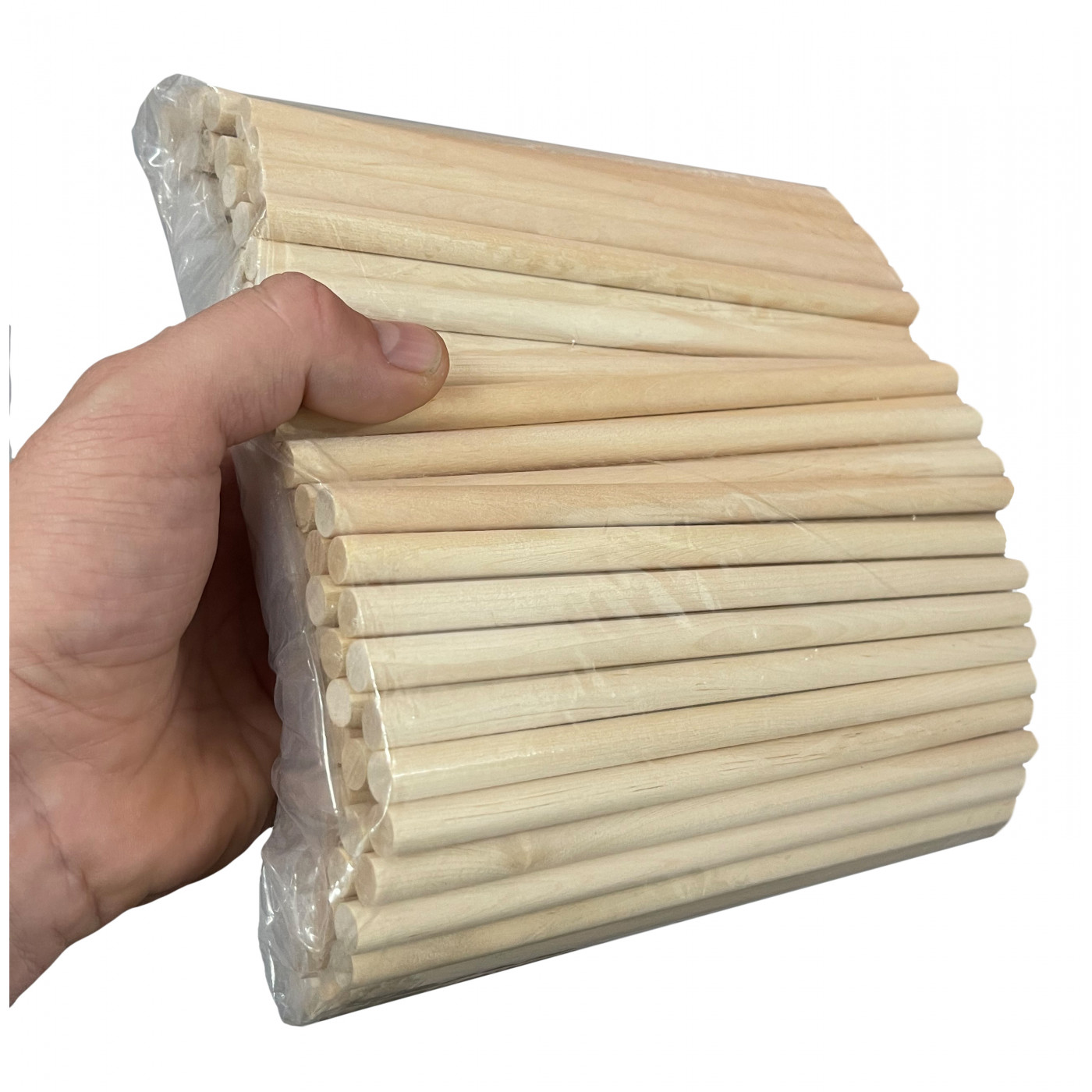 Set of 100 wooden sticks (30 cm length, 10 mm dia, birchwood)