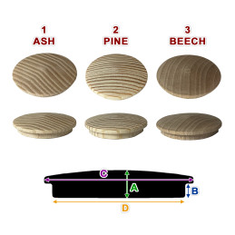 Set of 30 wooden caps, buttons (40 mm diameter, ash wood)