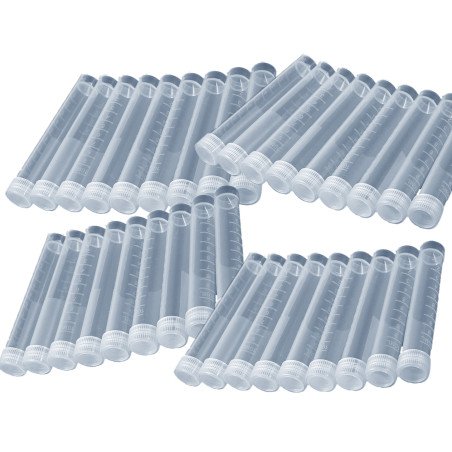 Lot de 200 tubes à essai en plastique (10 ml, PP, avec bouchon