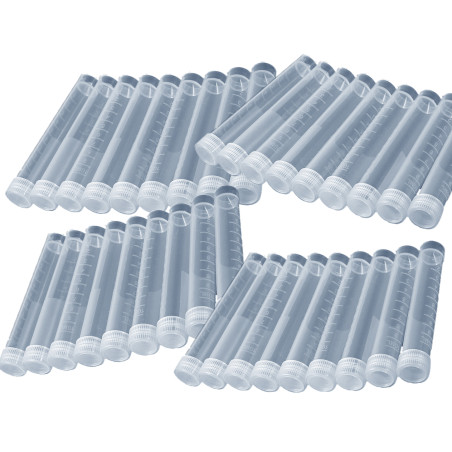 Set of 200 plastic test tubes (10 ml, PP, with screw cap)