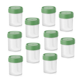 Sæt med 30 prøvebeholdere med grønne låg (40 ml, PP-plast)