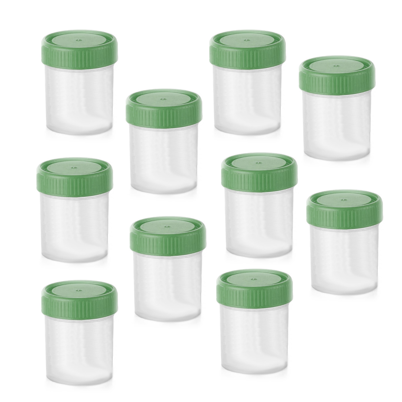 Set of 30 sample containers with green caps (40 ml, PP plastic)