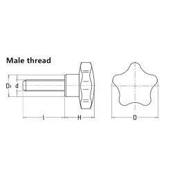 Set van 10 sterknoppen met draadstang (M4, zwart)