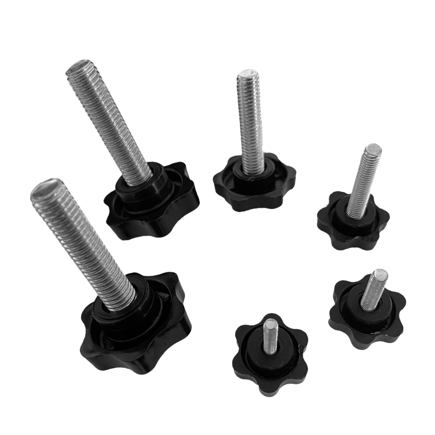 Set of 10 star knobs with threaded rod (M10, black)