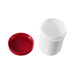 White jar with red lid (30 ml capacity, PP plastic)