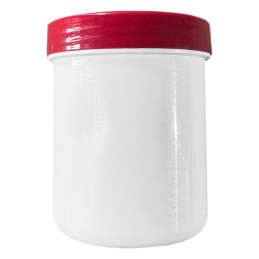 White jar with red lid (50 ml capacity, PP plastic)