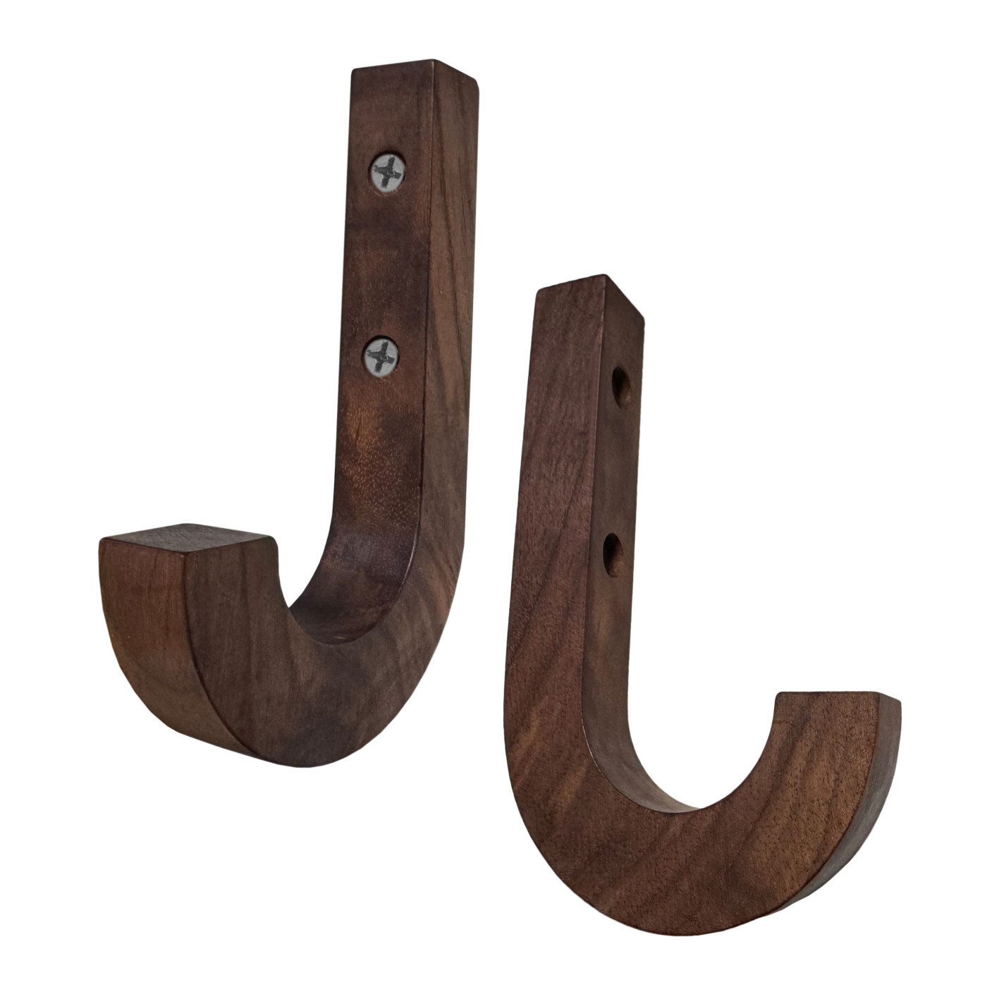 Houten wandhaak (J-vorm, 1,8x1,8x12,5 cm, notenhout)