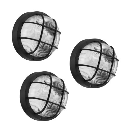 Set of 3 round bullseye (bulleye) outdoor lamps, black E27