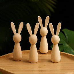 Figurine de lapin en bois (pour bricolage, 9 cm de hauteur)