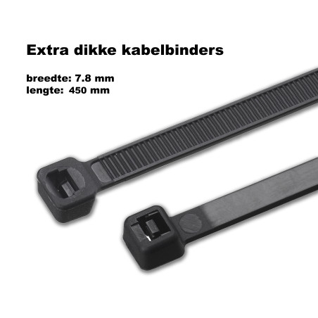 Set of 50 strong tie wraps, 7.8x450 mm (black, extra wide) Set of 50 strong tie wraps, 7.8x450 mm (black, extra wide)