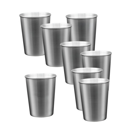 Set of 8 stainless steel cups, 170 ml, with rolled edge Set of 8 stainless steel cups, 170 ml, with rolled edge