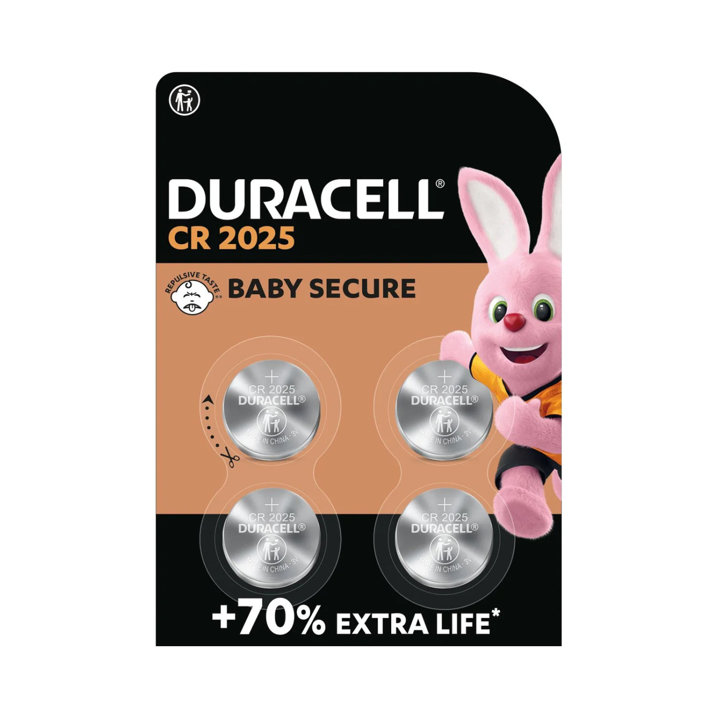 Set of 4 duracell CR2025 batteries (button cells, 3V)