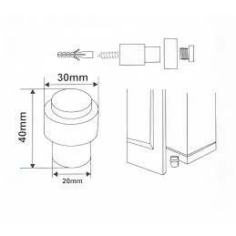Metal door stopper with rubber ring, silver (3 cm diameter, 4
