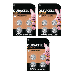 Lot de 12 piles Duracell CR2025 (3 packs, piles bouton, 3V)
