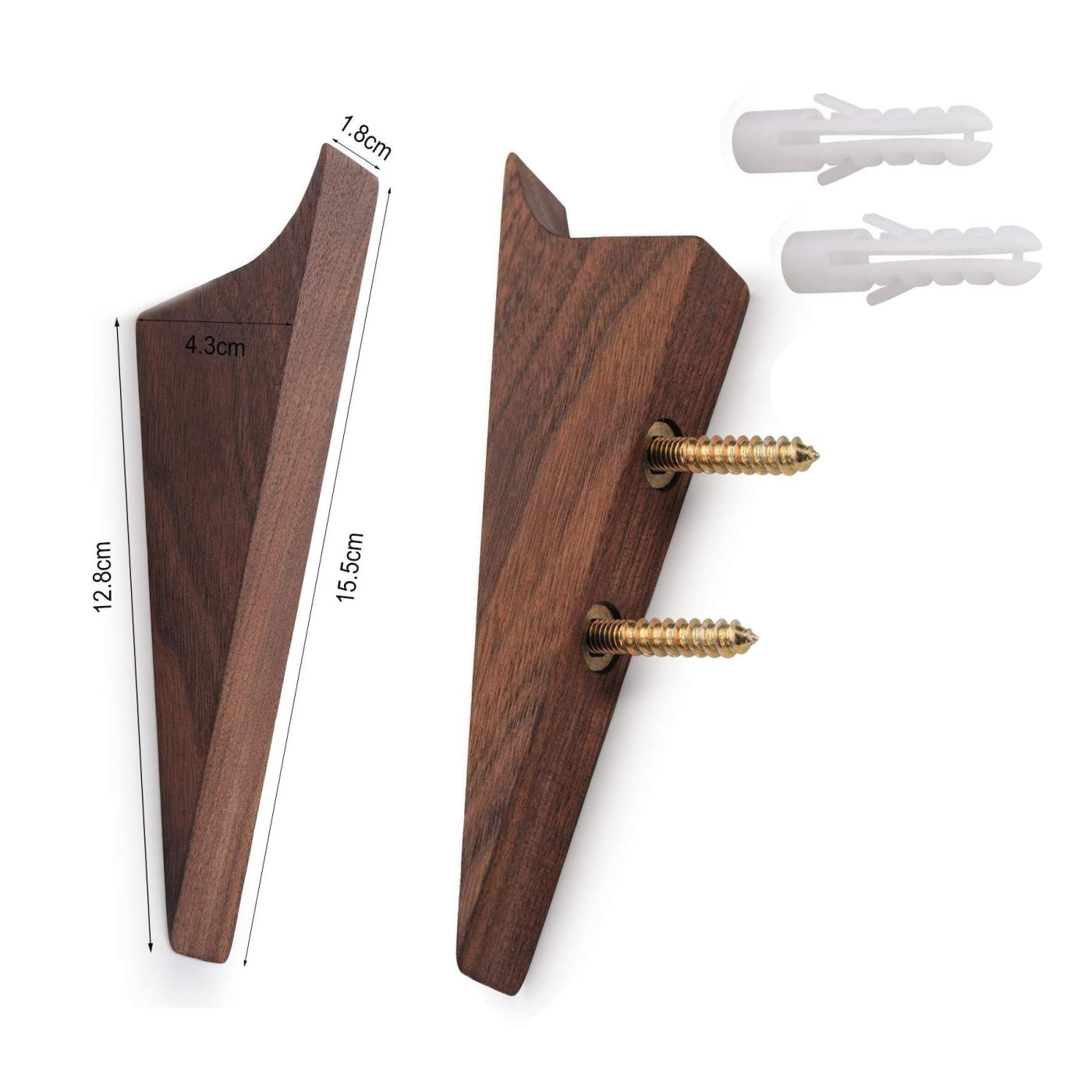 Gancio da parete in legno con viti (legno di noce)