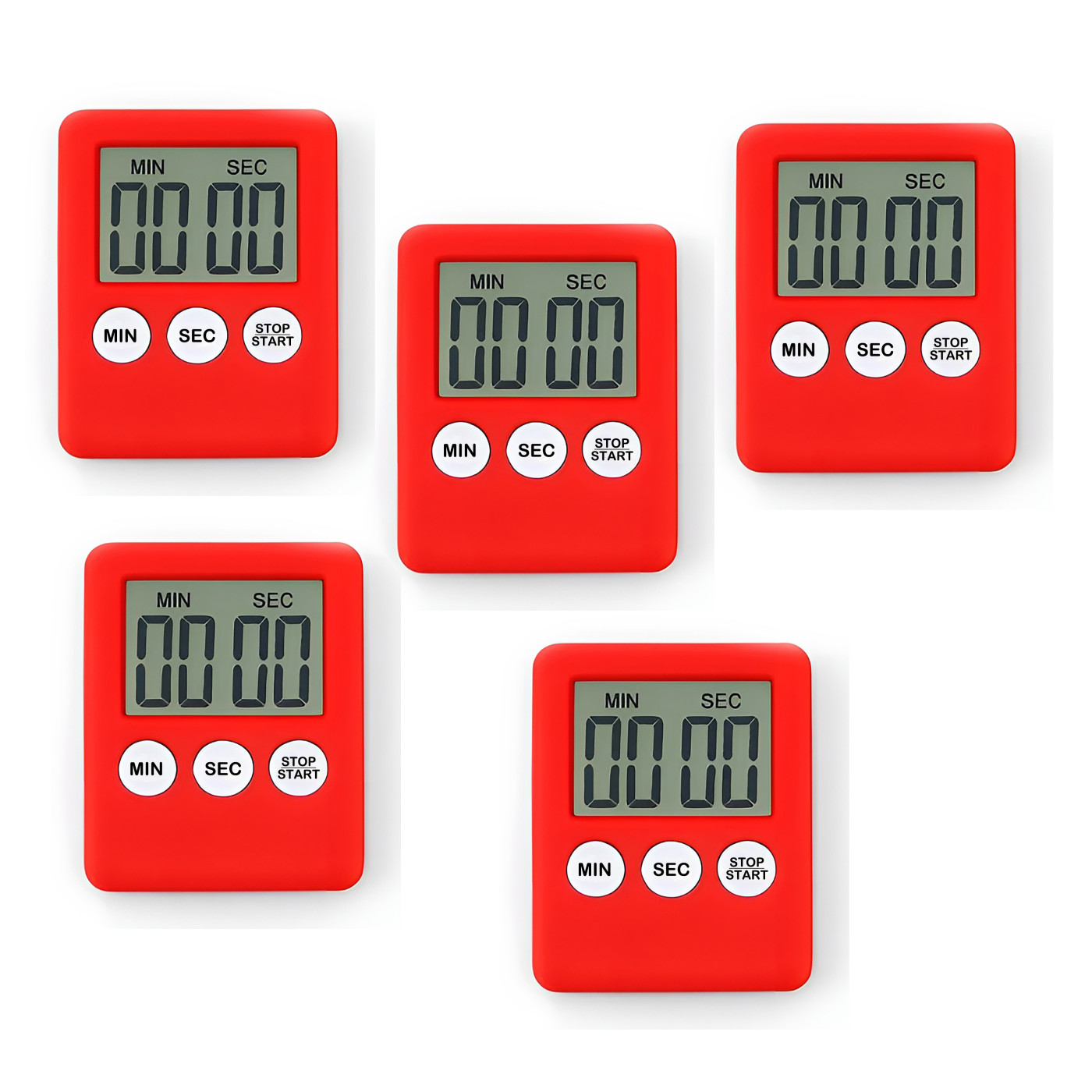 Set mit 5 digitalen Timern, Küchentimern, Weckern, rot