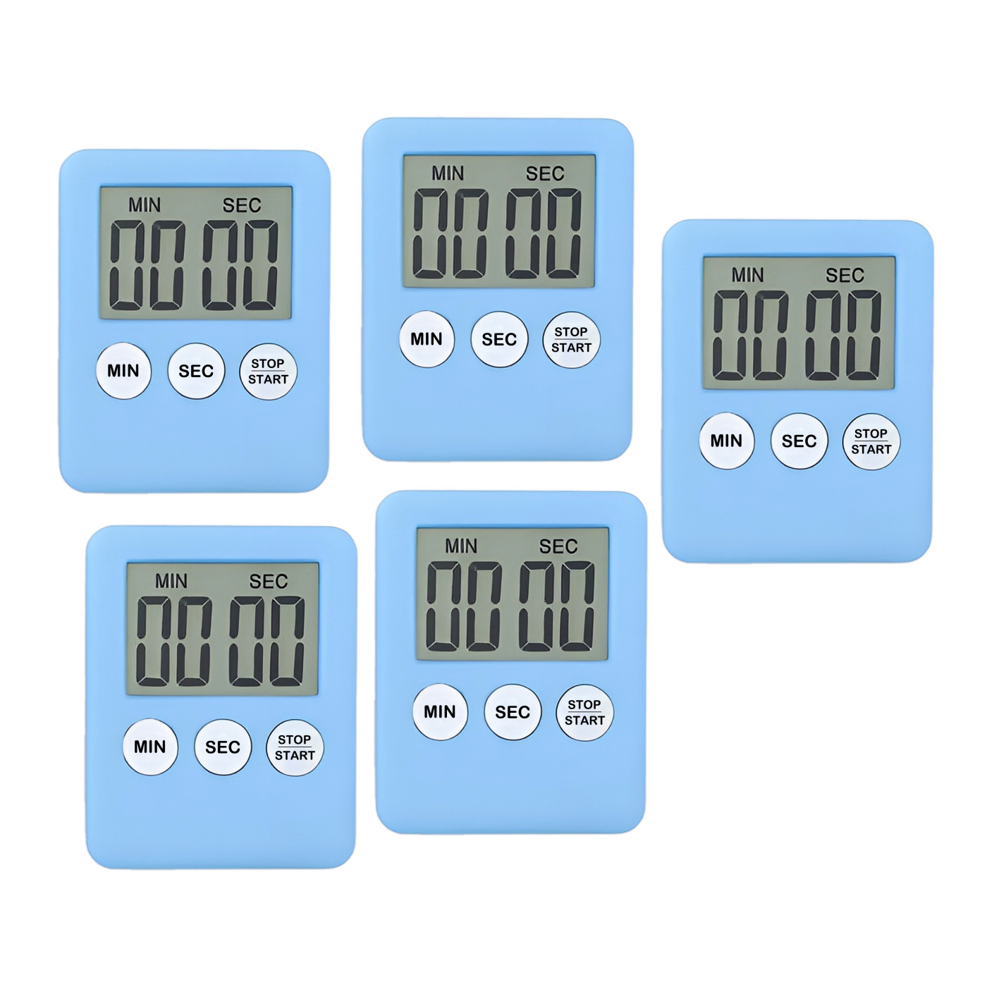 Set mit 5 digitalen Timern, Küchentimern, Weckern, hellblau