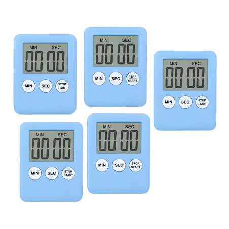 Set mit 5 digitalen Timern, Küchentimern, Weckern, hellblau