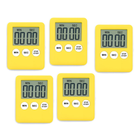Set di 5 timer digitali, timer da cucina, sveglie gialle