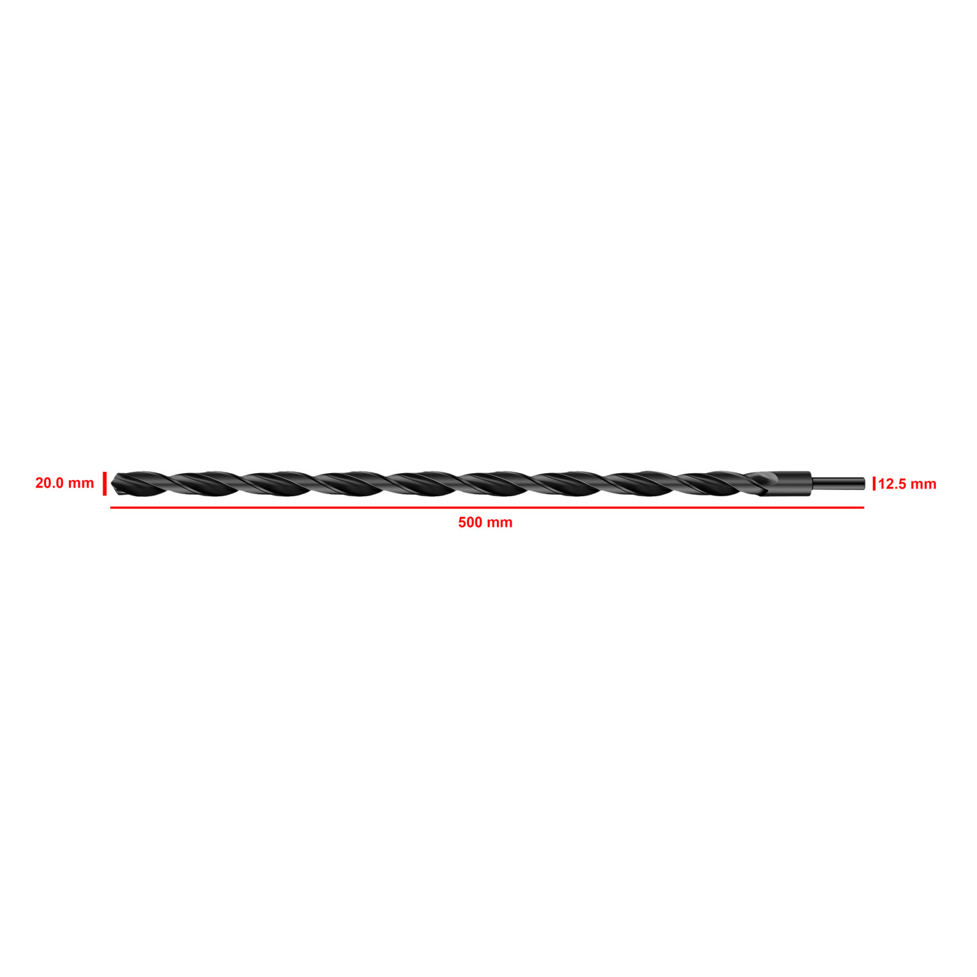 HSS M2 metalbor 20,0x500 mm (reduceret skaft)