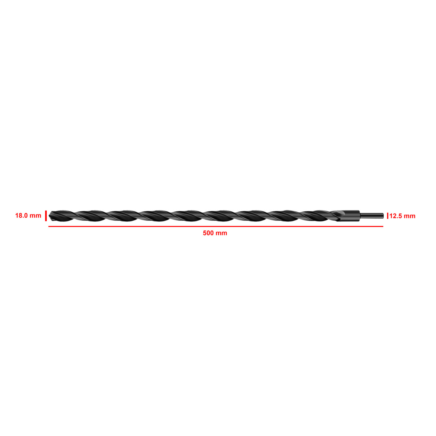 HSS M2 metalbor 18,0x500 mm (reduceret skaft)