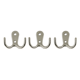 Set of 3 simple double coat hooks, silver