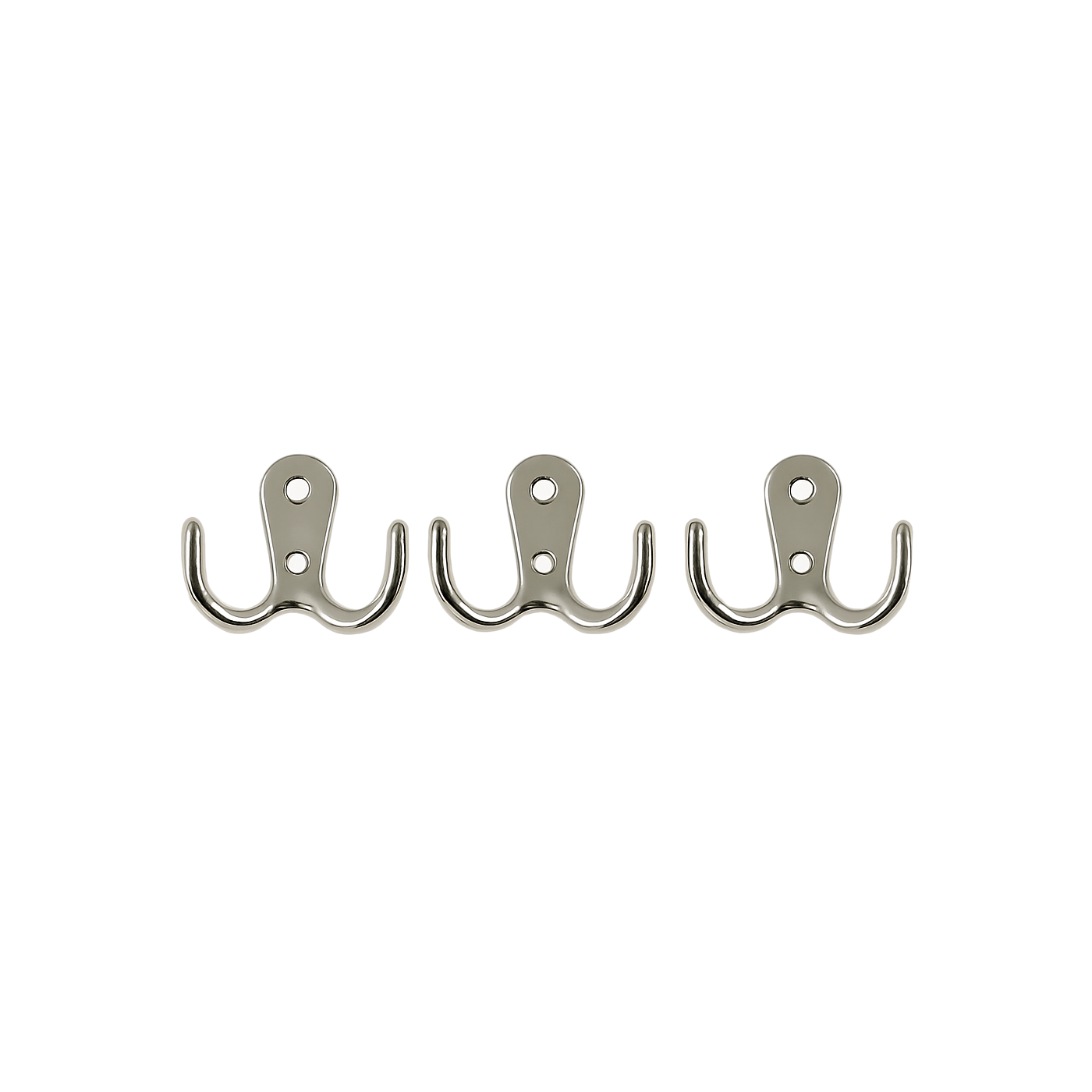 Set of 3 simple double coat hooks, silver